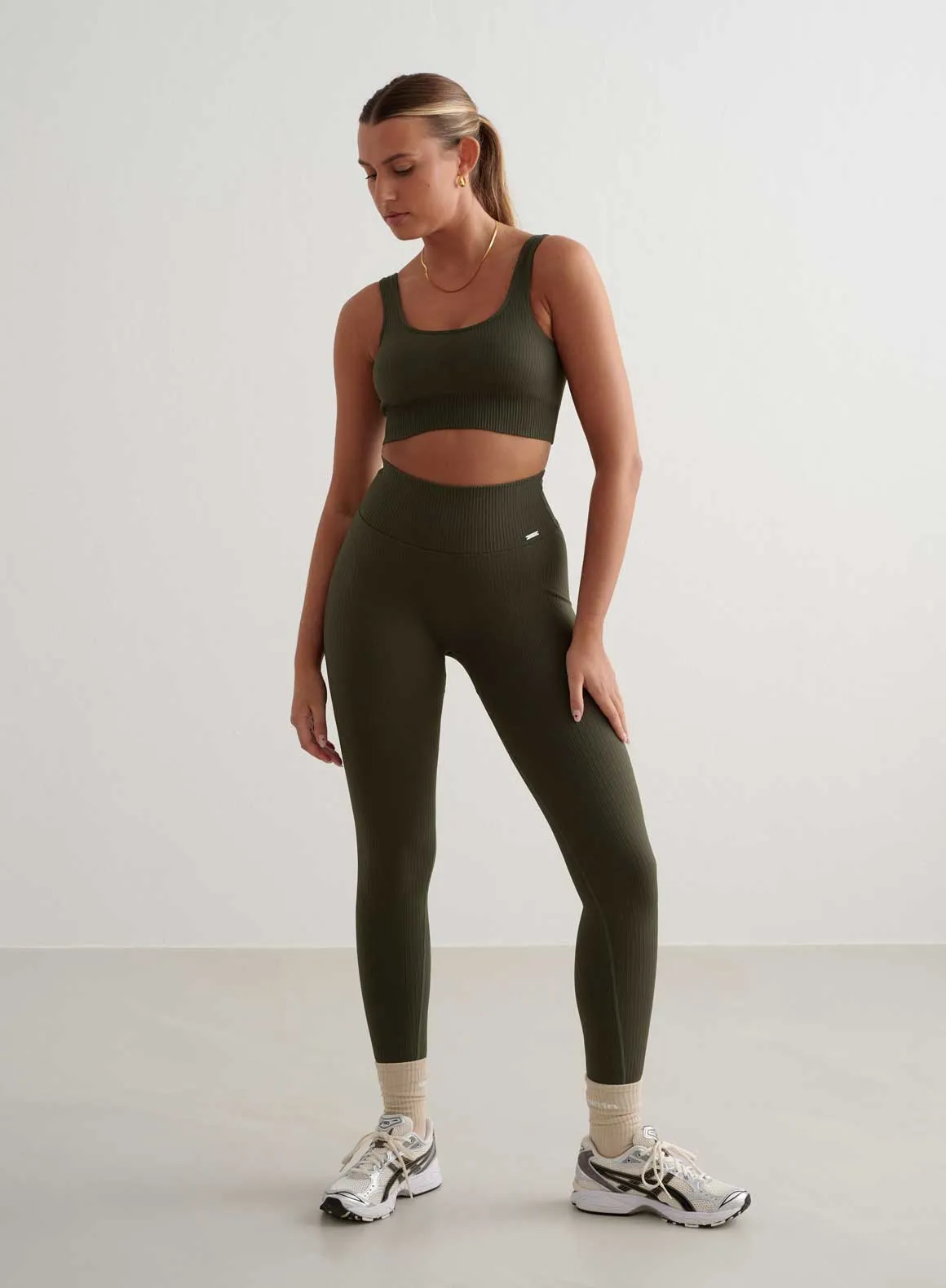 Khaki Ribbed Seamless Bra